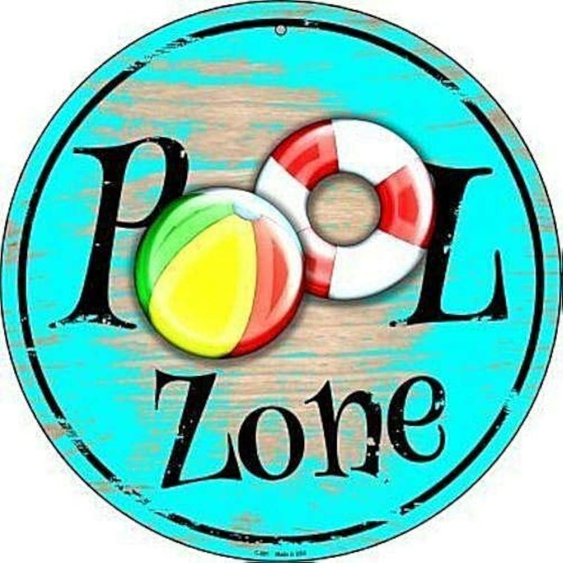 BOEYC 12'' x 12'' Round Sign Pool Zone Metal Tin Sign Novetly Funny Home Decor